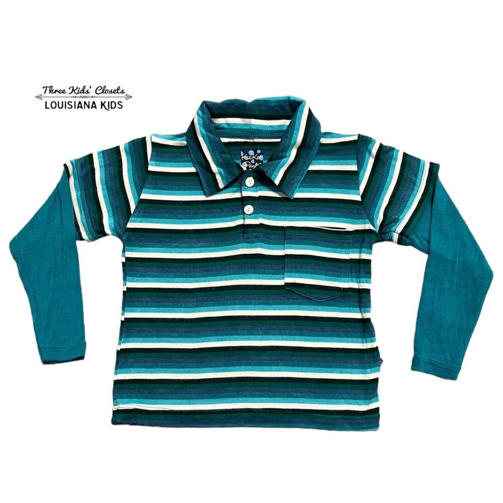Kickee Pants 18-24m Bamboo Teal Striped Layered Polo Shirt
